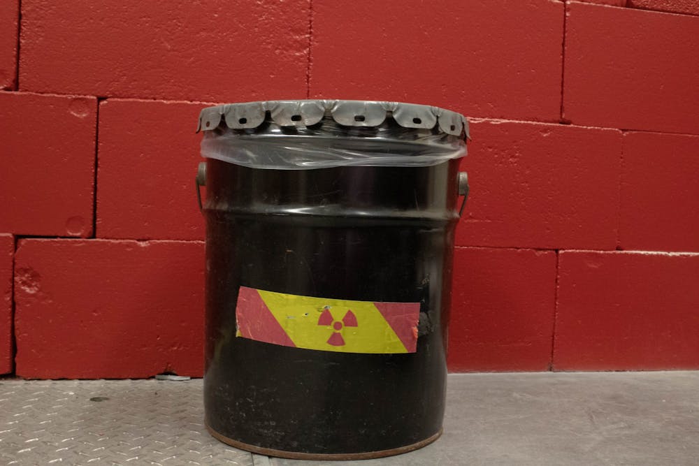Small bin of radioactive waste at the Nuclear Engineering building at UNM 03_24_23.jpg