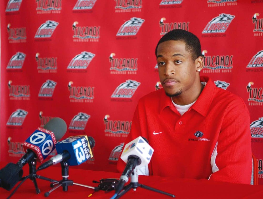 Wide receiver Travis Brown, who led the Mountain West Conference in receiving yards with 867 last season, answers questions during a press conference Tuesday at the Tow Diehm Athletic Complex. 