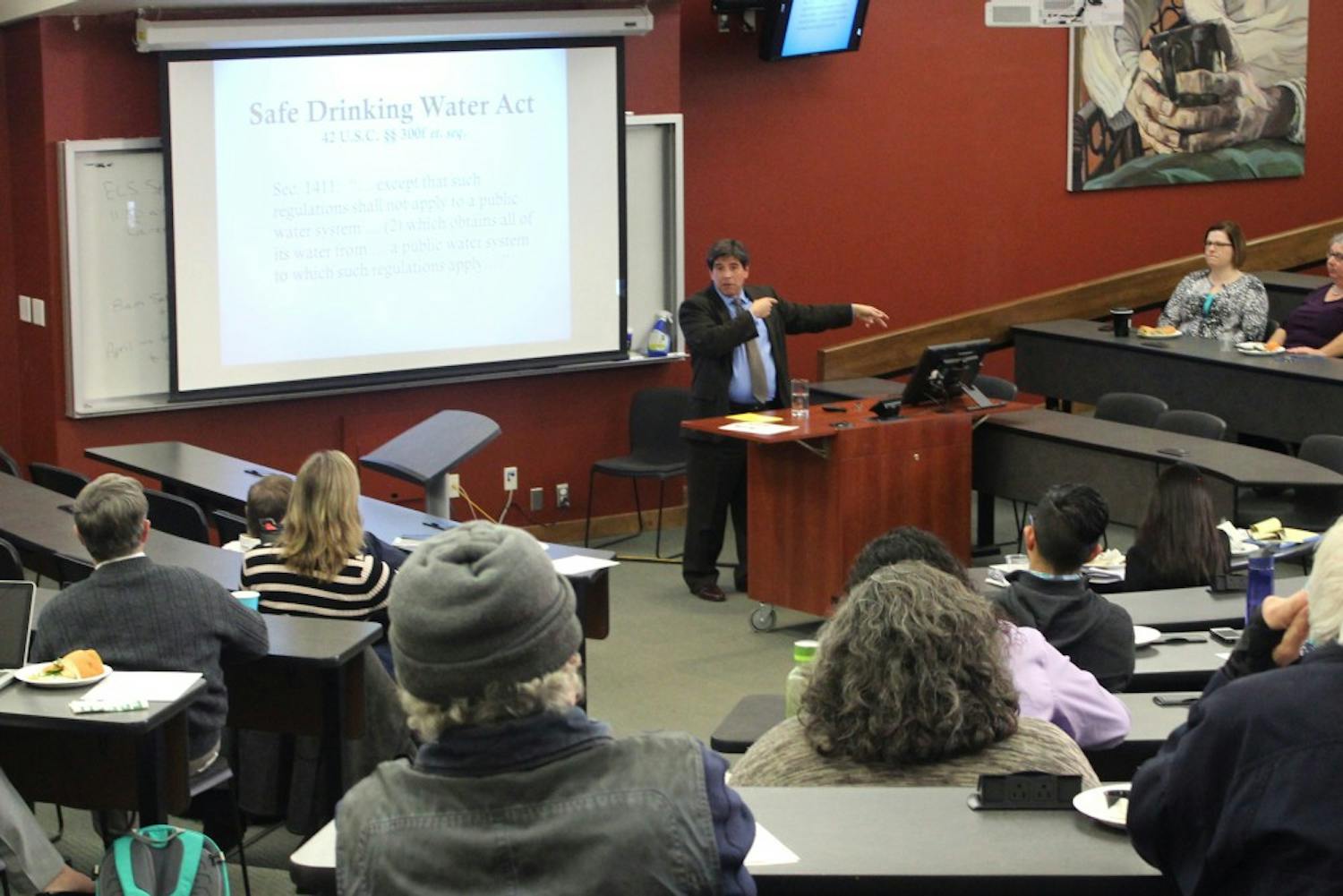 Professor Cliff Villa, who teaches in the Environmental and Natural Resources Program at the UNM Law School, presents a talk on Flint’s contaminated water crisis.