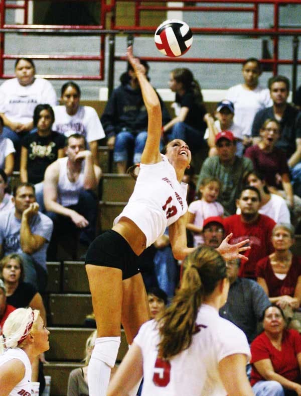 The UNM volleyball team lost to TCU in Fort Worth, Texas, on Friday. Jeanne Fairchild, center, led the team offensively with 23 kills.