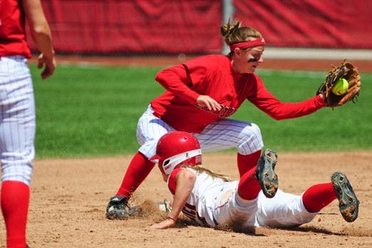 Center fielder Samantha Hughes slides into second base during UNM's 5-3 loss to UNLV on Sunday. The Lobos lost a doubleheader to No. 22 San Diego State on Friday before dropping games to UNLV on Saturday and Sunday. 