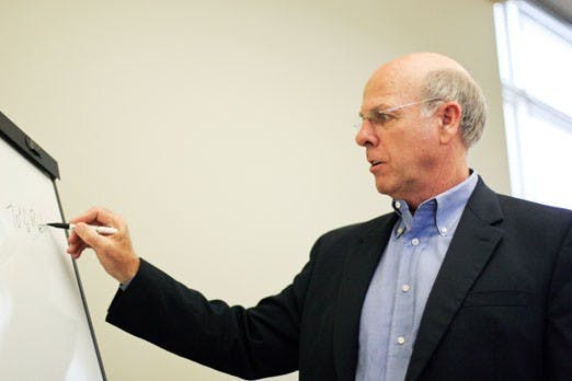 Senatorial candidate Steve Pearce speaks to students in the SUB on Monday. Pearce discussed his plans for strengthening the dollar and improving veterans benefits. 