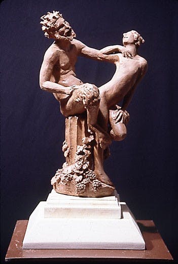 "Satyr and Fawn," a terra-cotta sculpture by Sara Lee d'Allassandro, is part of the Pornotopia art show at the Stove Gallery running through Nov. 30.  