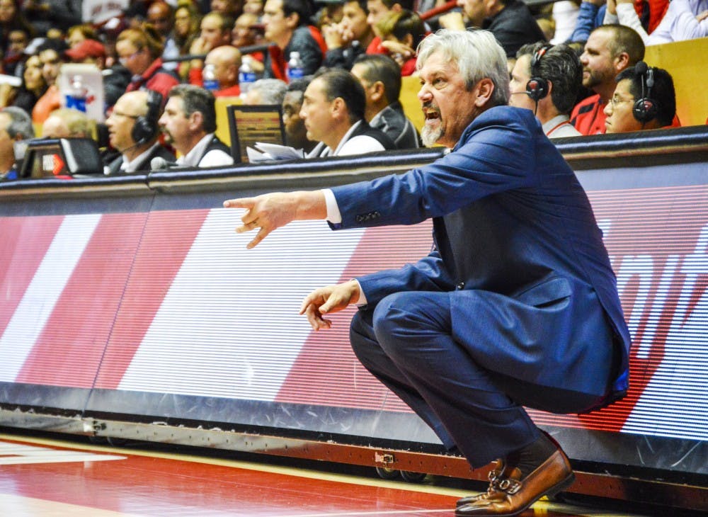 UNM head basketball coach Craig Neal shouts directions&nbsp;from the sideline during the Lobos' game against New Mexico State on Friday, Nov. 18, 2016 at WisePies Arena. The Lobos will host Abilene Christian this Wednesday at the venue.&nbsp;