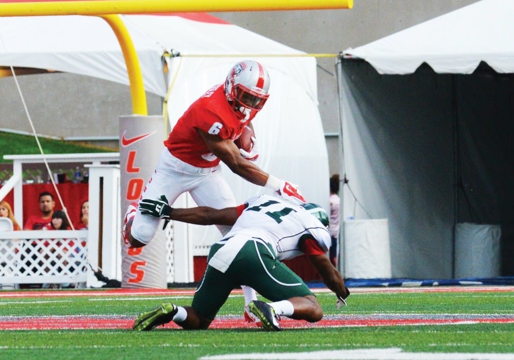 Jhurell Pressley jukes a Mississippi Valley State defender on his way downfield during last Saturday’s season opener. The Lobos’ next game will be this Saturday at 6 p.m. against Tulsa.