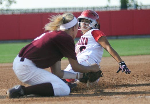 Infielder Janet Rendon slides to third base during one leg of Saturday's doubleheader at the UNM Softball Complex. UNM won both games 8-0.  