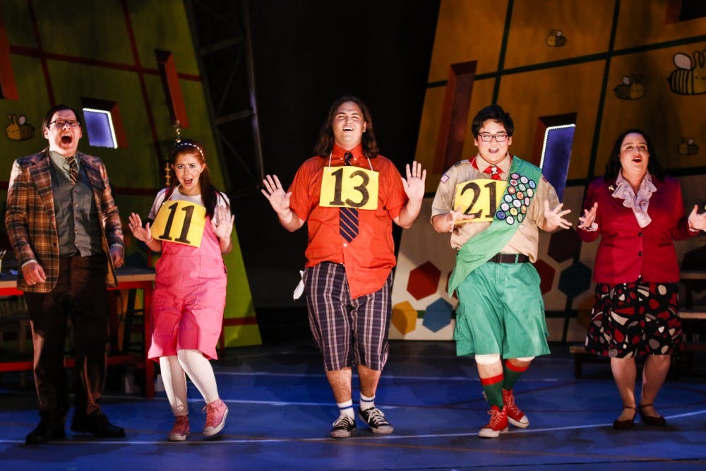 Actors rehearse for the&nbsp;25th Annual Putnam County Spelling Bee Monday night at Rodey Theater. The play will have its opening night this Friday at PopeJoy Hall.&nbsp;