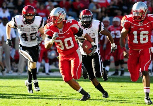 Junior Ian Clark, left, has been sidelined for two games this season with an injured shoulder, but Clark will play in UNM's season finale against Colorado State on Saturday in Fort Collins, Colo. The Lobos aren't bowl-eligible for the first time in eight 