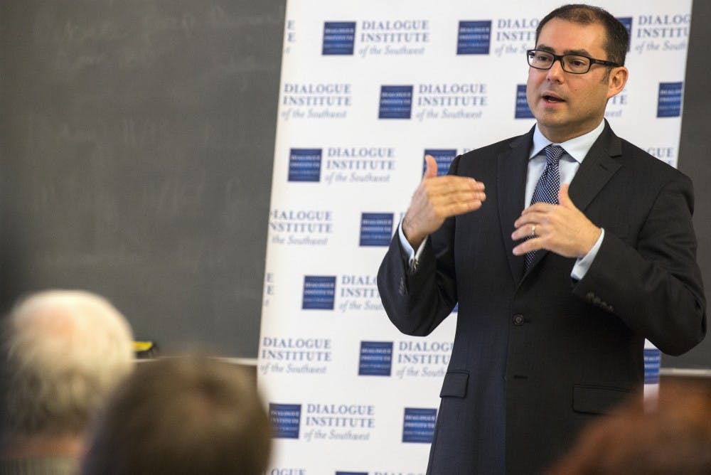 Jihad Turk discusses several topics regarding Muslims in America and the middle east during a presentation held in Mitchell Hall Monday afternoon. Turk challenged popular thought about religion in the middle east and related it to national identity.&nbsp;