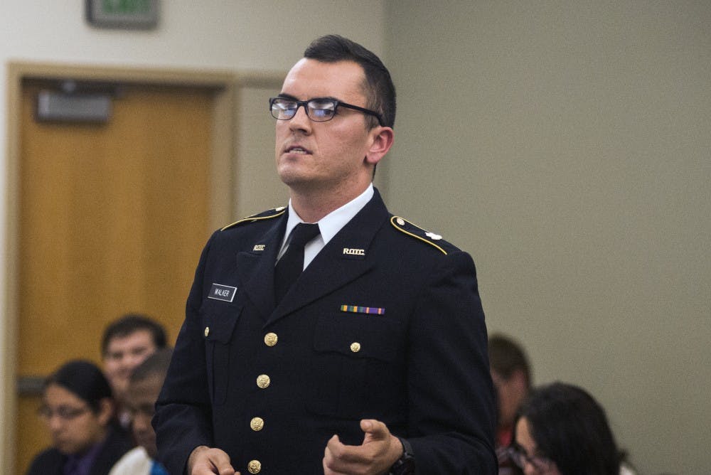 James Walker speaks at Wednesday nights ASUNM meet in the SUB. Walker was a former senator for ASUNM and during the meeting accused its current staff of mishandling financial business.&nbsp;