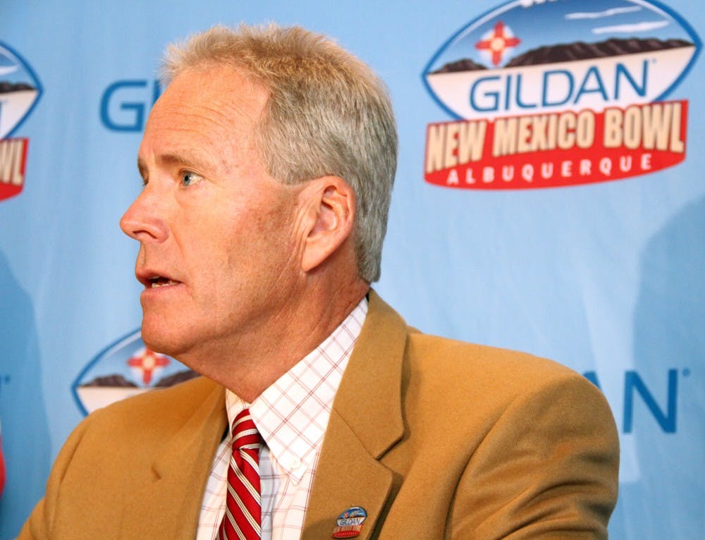 New Mexico head coach Bob Davie talks to the media at the Gildan New Mexico Bowl luncheon on Wednesday. The Lobos will face Arizona for the first time since 2008.&nbsp;