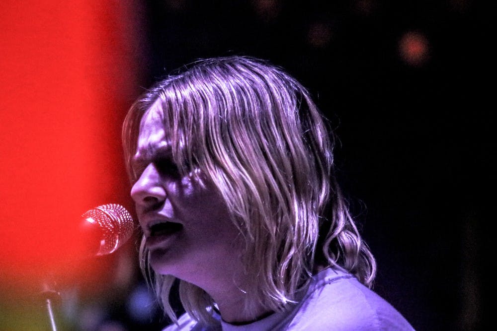 Brianna Collins, vocalist for Tigers Jaw, sings during the band's March 5 performance at Meow Wolf in Santa Fe, New Mexico. &nbsp;