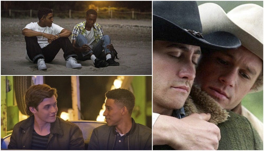 Collage includes scenes from movies Moonlight, Love Simon and Brokeback Mountain.&nbsp;