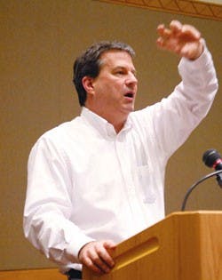 Author and Los Angeles Times reporter Sam Quinones talks about his experience as a freelance writer in Mexico during a lecture in the SUB on Thursday. 