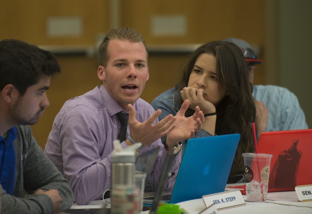 Sen. Kyle Stepp expresses his opinion about the resolution Removing Social Security from UNMs application at Wednesdays ASUNM meeting in the SUB. Resolution 8S would have facilitated the process for immigrant students to apply to UNM. The resolution failed to pass Senate. 