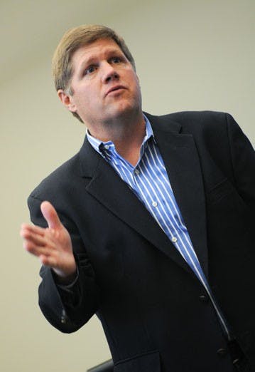 Sheriff Darren White speaks to students in the SUB on Thursday. White is running against Martin Heinrich for a seat in Congress. 