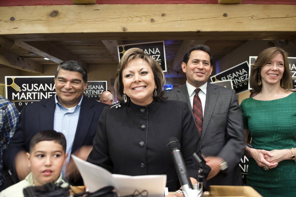 	New Mexico Governor Susana Martinez greets supporters at her election night party held at Abuelita’s New Mexican Kitchen on Tuesday evening. Martinez ran unopposed in the Republican primary.