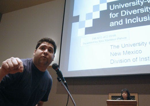 GPSA President Joeseph Garcia talks during a diversity forum Wednesday in the SUB. 