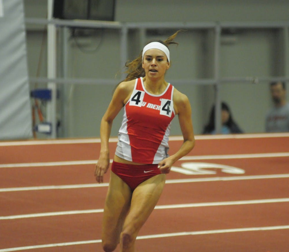 UNM distance runner Nicola Hood competes at the Don Kirby Invitational on Saturday afternoon at Convention Center. The New Mexico mens and womens track and field teams broke or tied six school records.