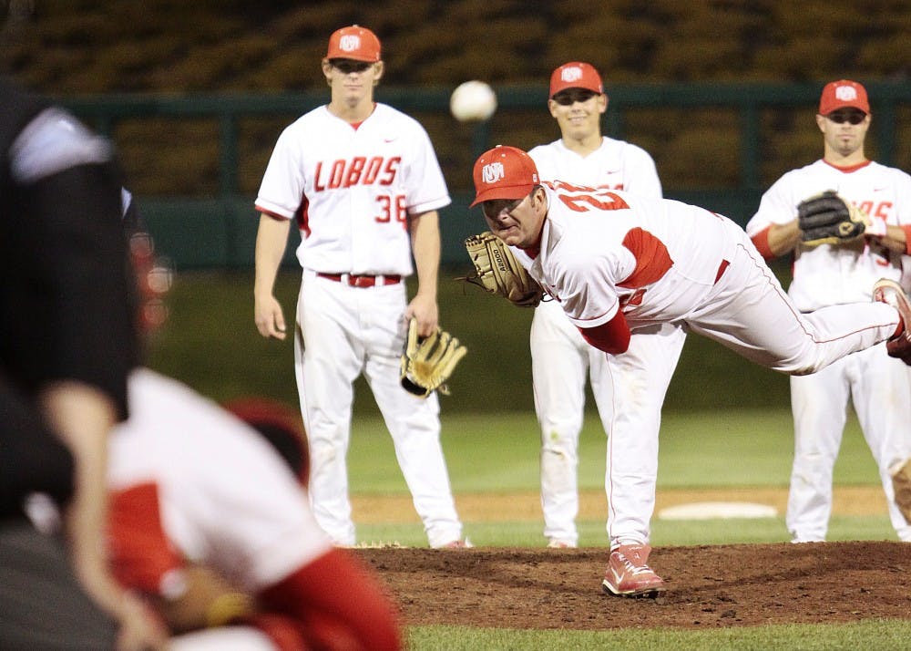 	Left-handed pitcher Jason Oatman unfurls a pitch during Thursday’s game against BYU at Isotopes Park. The Lobos won 11-5.
