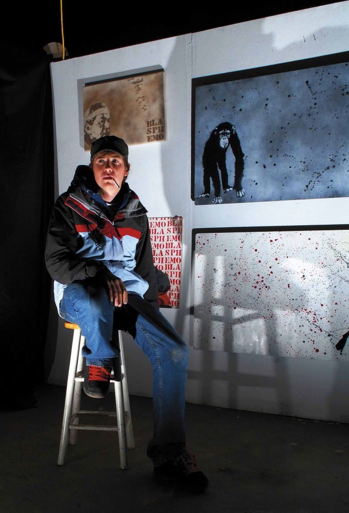 Local artist Bradford in his studio Monday.