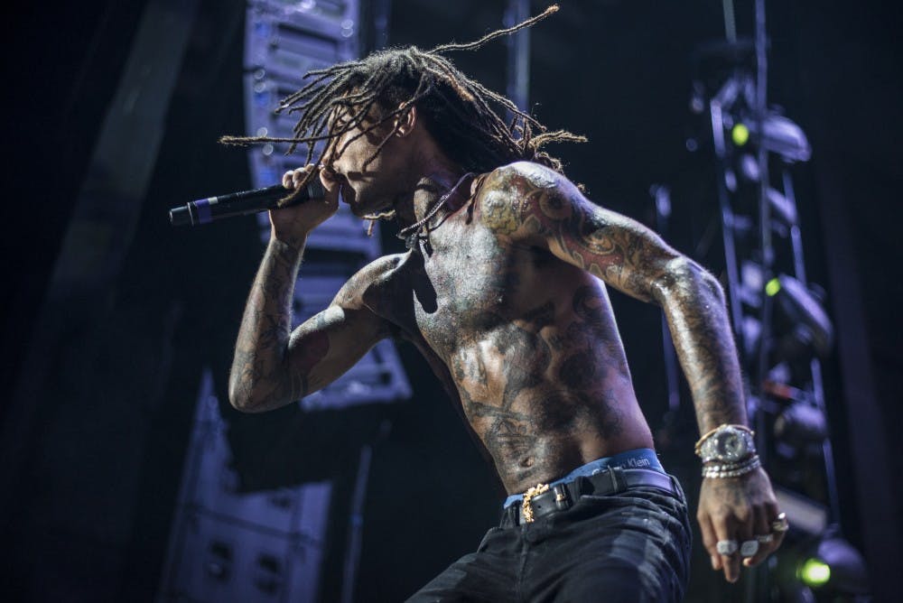 Swae Lee, one brother of the rap duo Rae Sremmurd, co-headline with Wiz Khalifa on the "Dazed and Blazed Tour" performed on Wednesday Aug. 29, 2018.&nbsp;