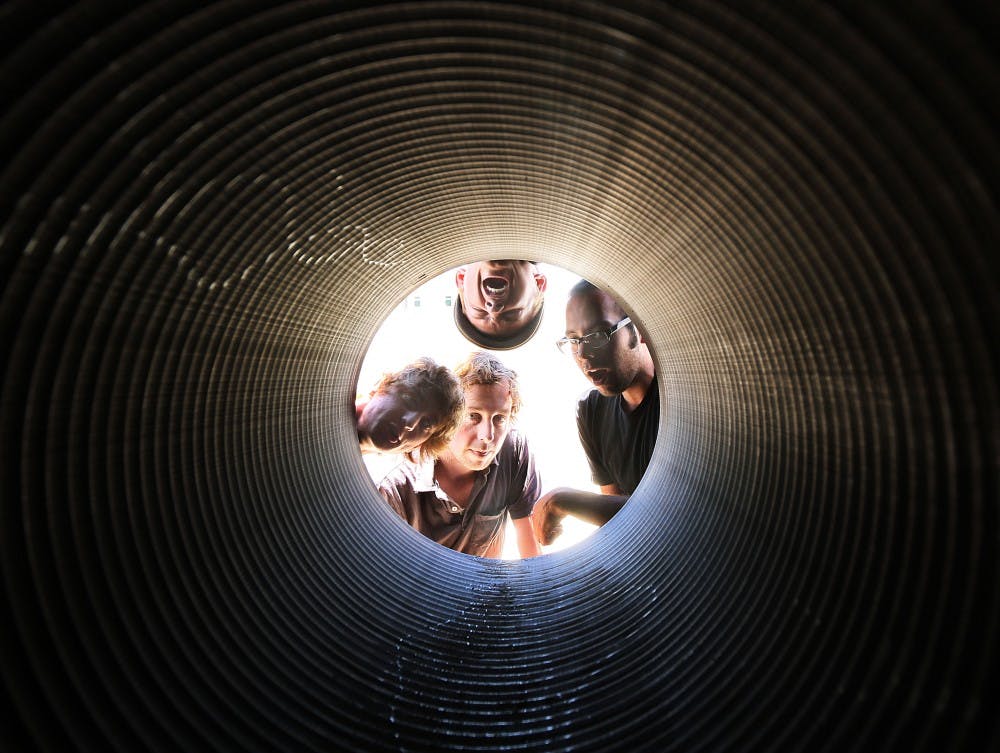 	Danny Crouch, top, Daniel Bowen, left, Jordan Bodhaine, center, and Roman Arrellin are members of Cloud Lantern, an up-and-coming local band specializing in minimalist sound. Band members Allen Hrynick and Al Smith are not pictured. 