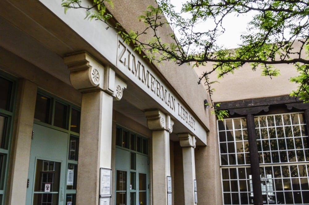 Zimmerman Library on the evening of April 11, 2018