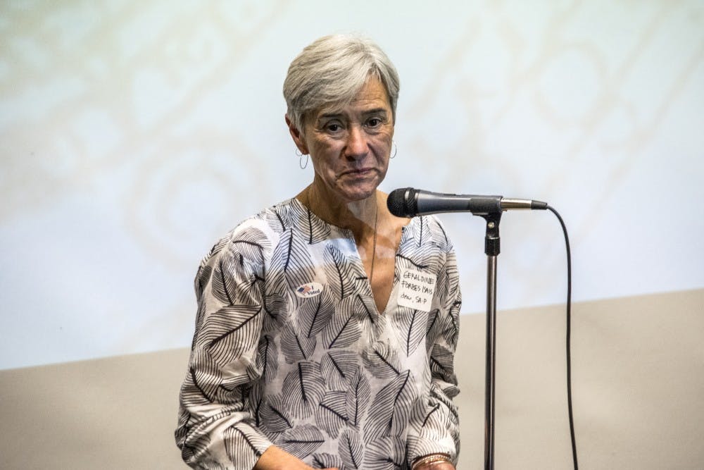 Dean of the UNM School of Architecture and Planning, Geraldine Forbes Isais, welcomes the participants on thier fist official day in Albuquerque Tuesday evening. The program consisted of only women from North and South America.&nbsp;