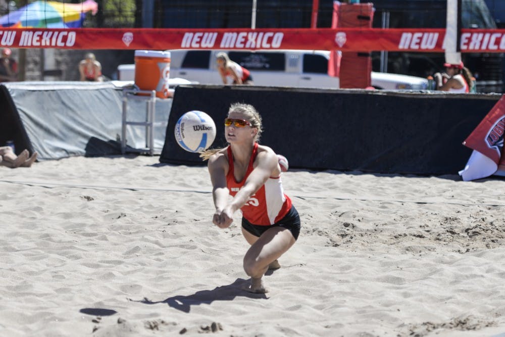 Junior Lise Rugland dives for the ball while playing MCU at Lucky 66 Bowl’s sand volleyball courts. The Lobos compete in the Cowtown Classic this Friday and Saturday in Fort Worth, Texas.