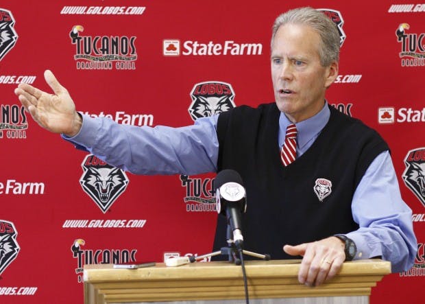 Lobo football head coach Bob Davie speaks to the media on Jan. 30, 2012. Davie introduced his coaching staff for the 2012 season.

