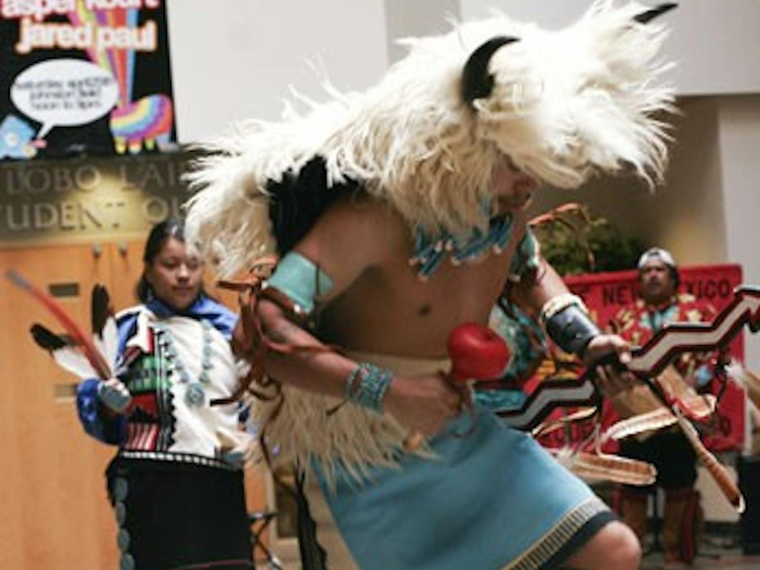 Raydean Johnson performs a traditional Zuni dance in the SUB Atrium on Thursday. The dance was part of Nizhoni Days, a program hosted by Kiva Club. Events continue through April 26, including an Indian taco sale today from 11 a.m. to 3 p.m. in the Mesa Vi