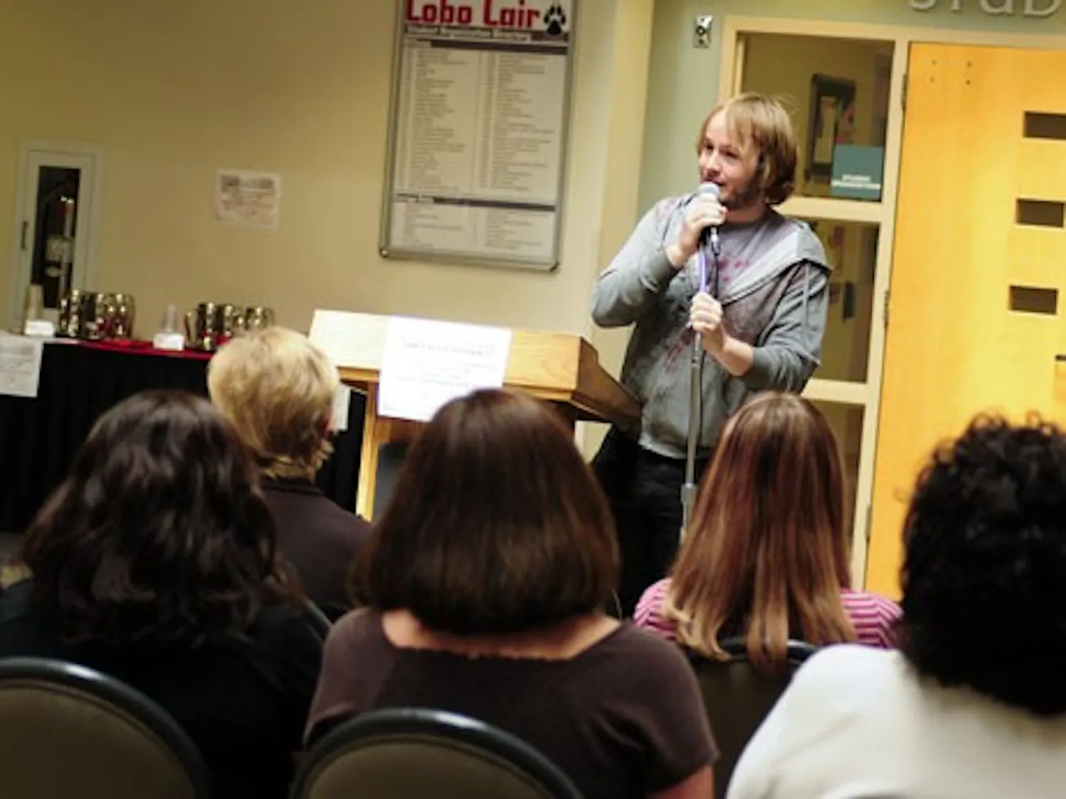 Student Paul Spella speaks during an academic advising forum in the SUB on Tuesday.