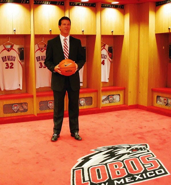 Steve Alford stands in the men's locker room at The Pit on July 20.