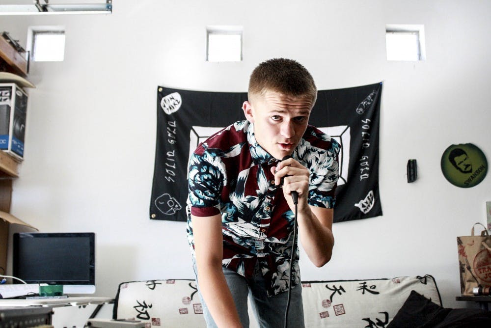 Young rap artist Matthew ?Vez? Chavez performs some of his rap lyrics during an interview on Aug. 18, 2017. Vez is a seventeen year old currently beginning his senior year of high school at Rio Rancho High School.