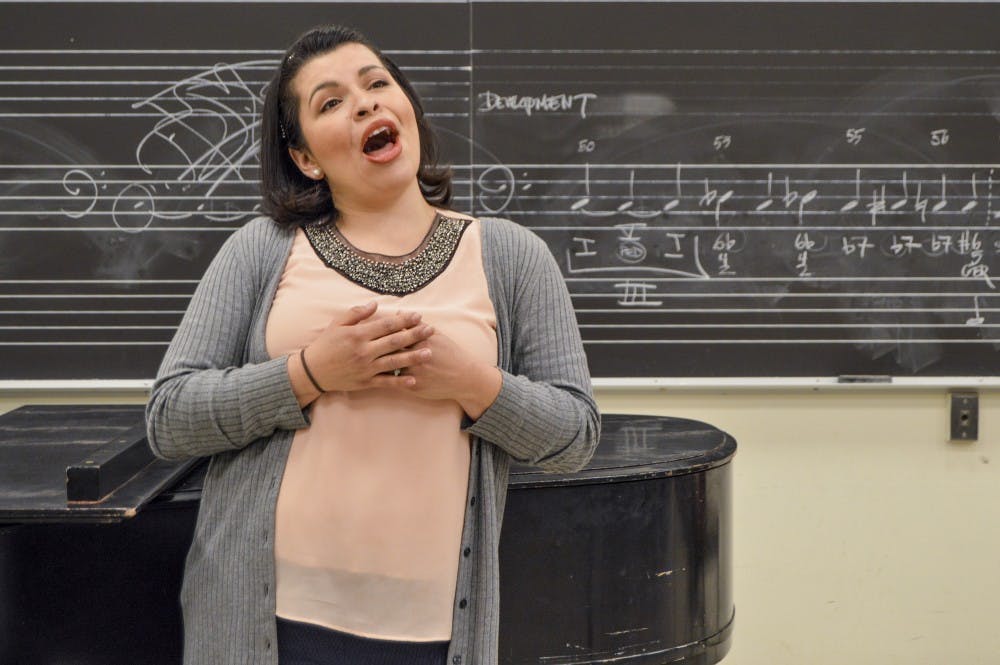 Estefania Wilcox rehearses for her upcoming performance on Tuesday, April 11, 2017 in the UNM Center for the Arts. Wilcox is a UNM graduate student who will take part in a Graduate Recital this Friday at 2 p.m. at the UNM Center for the Arts.