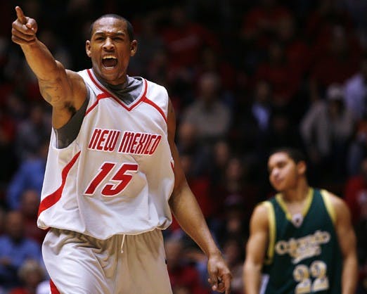 UNM guard J.R. Giddens yells during Tuesday's 91-51 win against Colorado State at The Pit.