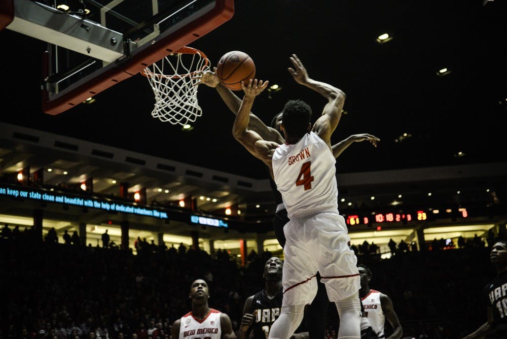 Redshirt junior guard Elijah Brown attempts to block a Arkansas-Pine Bluff player Saturday, Dec. 17, 2016 at WisePies Arena.&nbsp;