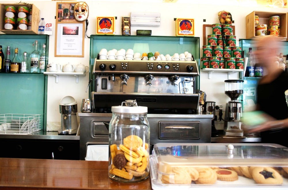 	A view from the bar of a coffee shop in Naples 