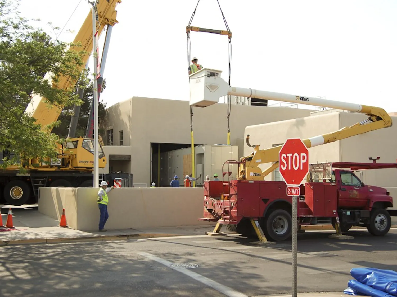 A construction crew installs a new turbine at the Ford Utility Center Saturday morning. The new turbine generates electricity, and then recaptures and uses “waste” steam to heat and cool buildings. The new turbine will be about 75 to 80 percent efficient while most other power plants are only about 30 to 40 percent efficient.