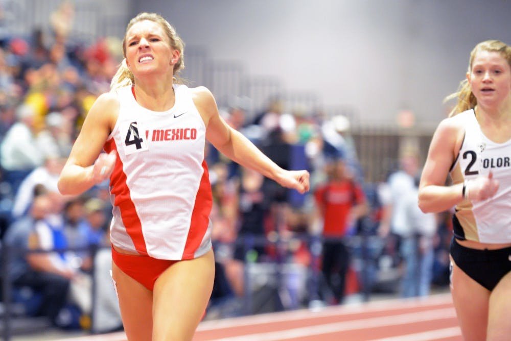 Sprinter Holly Van Grinsven runs at the Don Kirby Invitational at the Albuquerque Convention Center. The Lobos will compete in the Mountain West Indoor Championships this weekend from Feb. 25-27.