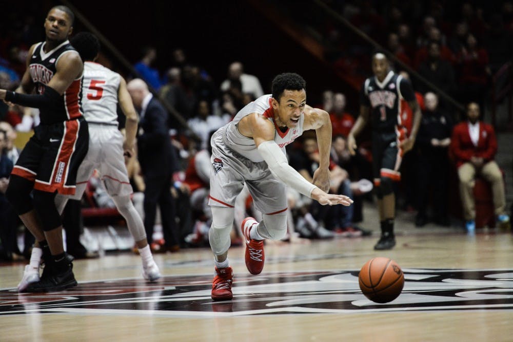 Redshirt junior guard Elijah Brown chases down a loose ball Tuesday, Jan. 10, 2017 at WisePies Arena.&nbsp;