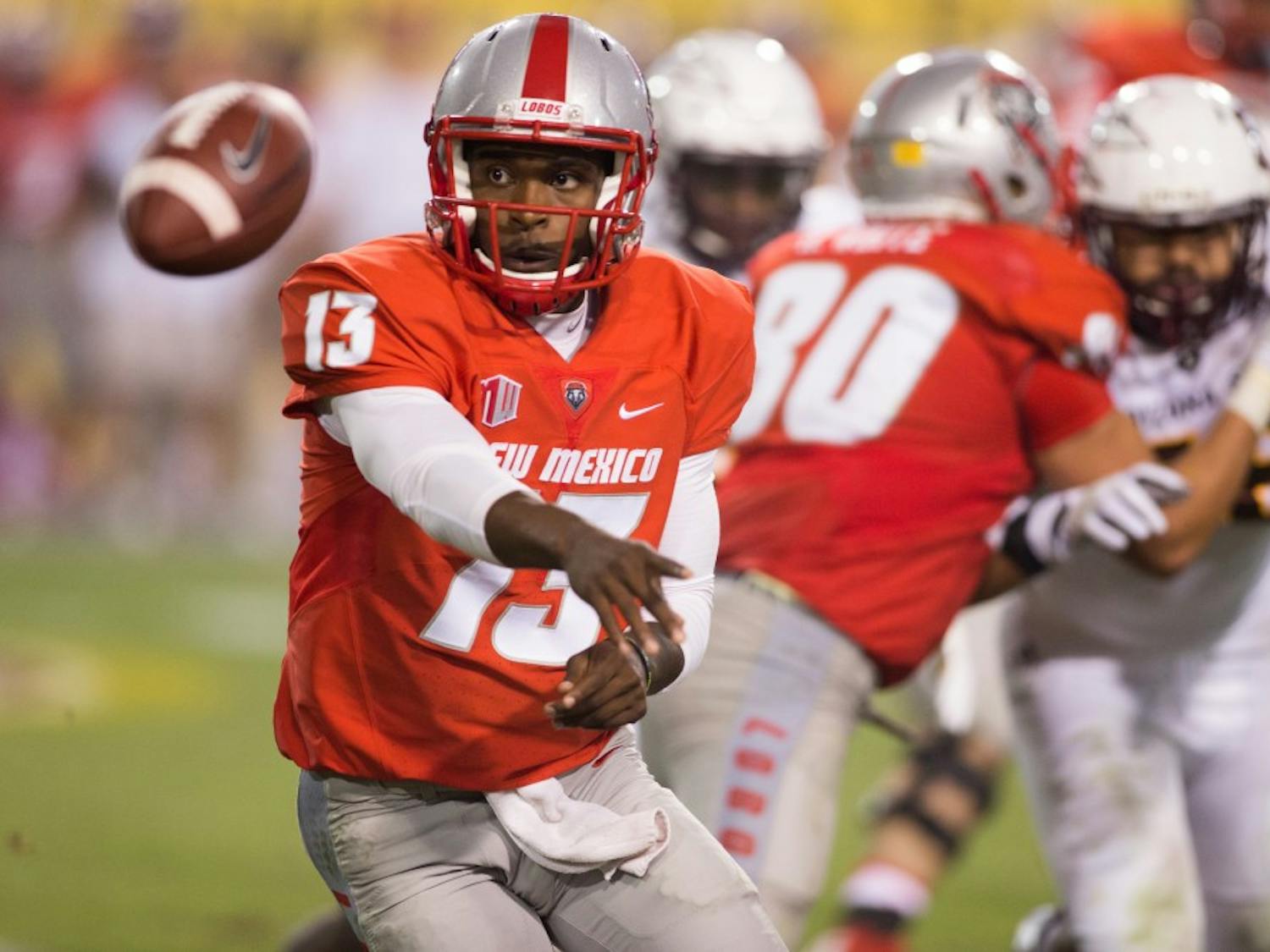 New Mexico redshirt sophomore quarterback Lamar Jordan throws a pass against ASU on Friday, Sept. 18, 2015, at Sun Devil Stadium in Tempe. The Sun Devils defeated the Lobos 34-10. (Reilly Kneedler/The State Press)
