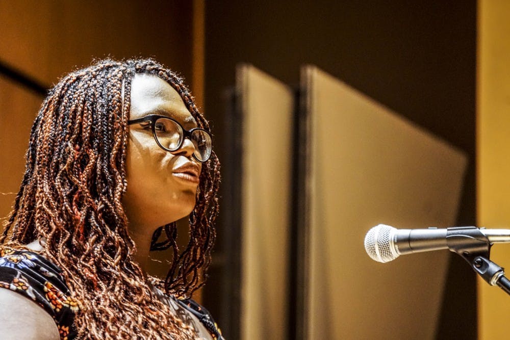 Kat Blaque speaks in Keller Hall on Oct. 24, 2017 about her struggles through life as a transgender woman. 