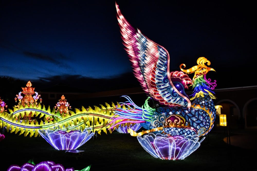 A lantern phoenix on display during the Dragon Lights Festival on Saturday, Oct. 6.
