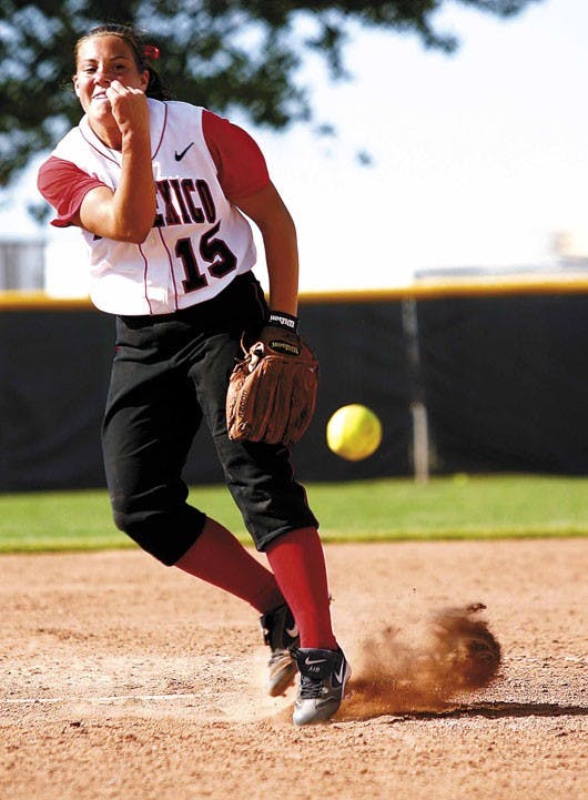 Freshman pitcher Tori Rogers follows through on a pitch during the Lobos' 11-4 win over New Mexico Highlands University on Saturday at Lobo Field.