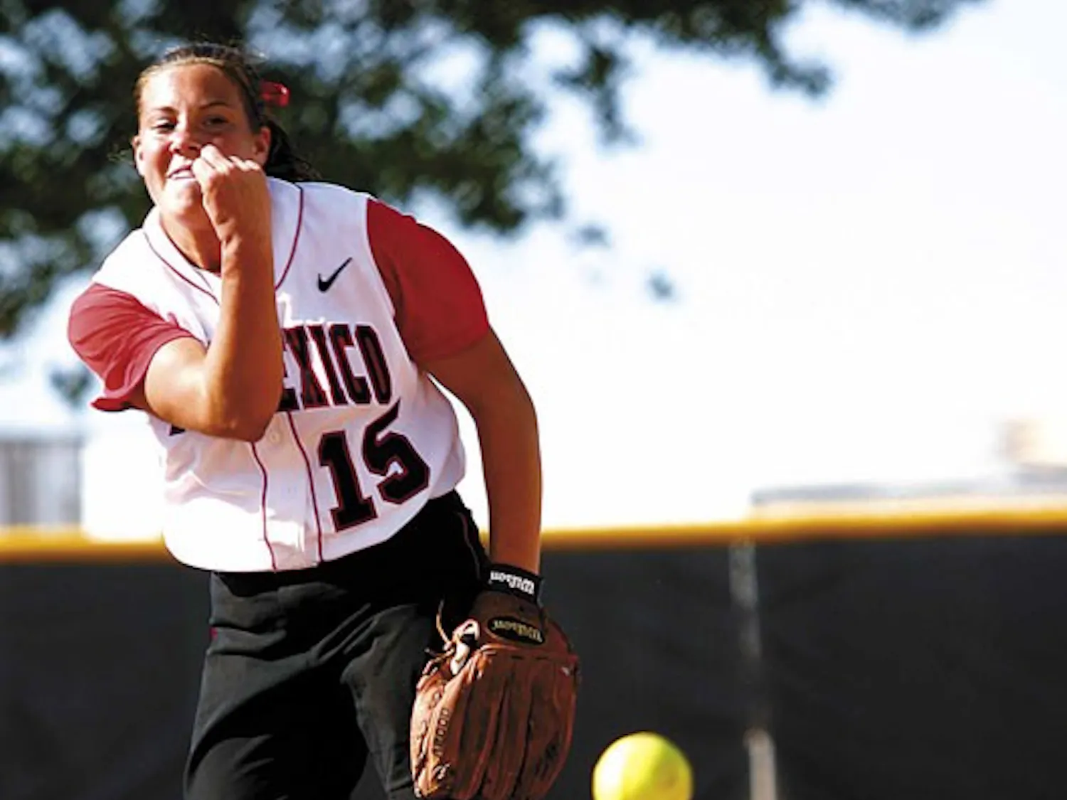 Freshman pitcher Tori Rogers follows through on a pitch during the Lobos' 11-4 win over New Mexico Highlands University on Saturday at Lobo Field.