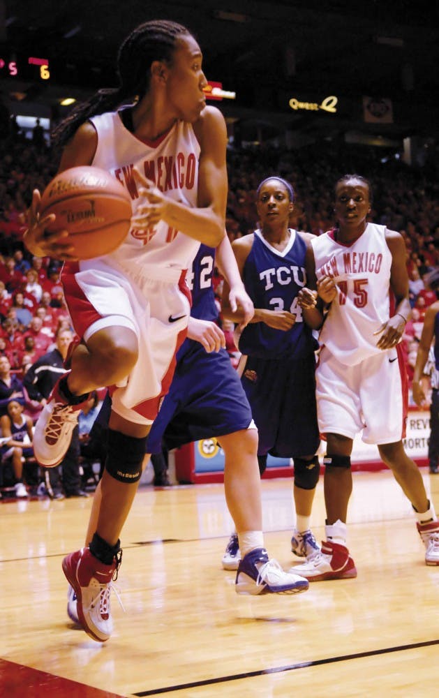 Junior guard Brandi Kimble passes the ball before going out of bounds during a 75-54 win over Texas Christian at The Pit on Sunday.