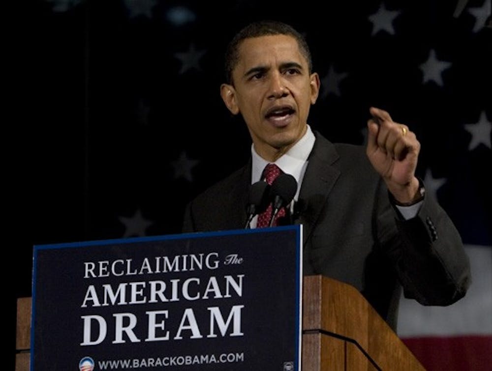 Sen. Barack Obama of Illinois speaks during an economic summit at the Kiva Auditorium on Friday.