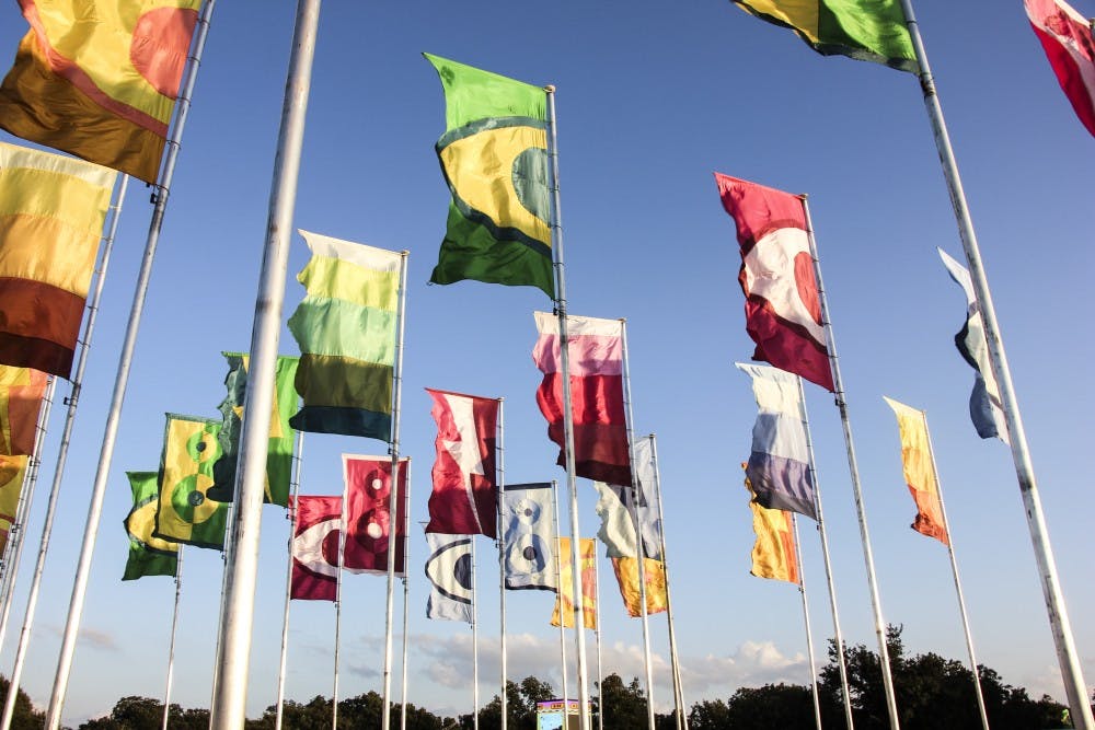 The iconic rainbow of flags at ACL blow as a breeze comes over Zilkner Park&nbsp;on Oct. 13, day two of ACL.